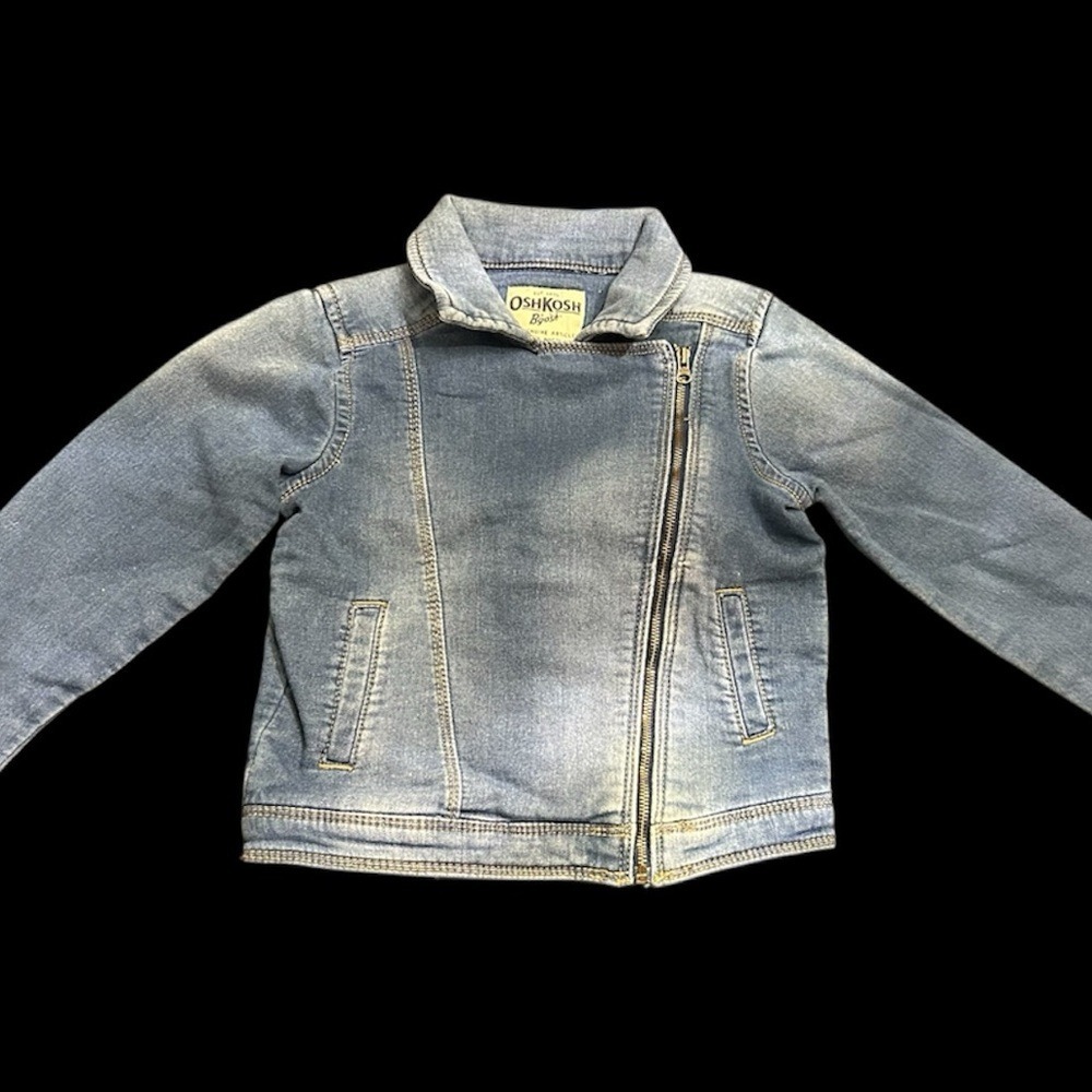 OshKosh B'gosh Girls 5T Knit Denim Moto Jacket Blue Asymmetrical Zip